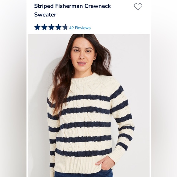 Vineyard Vines navy cream striped crewneck fisherman chunky sweater M - Picture 2 of 11